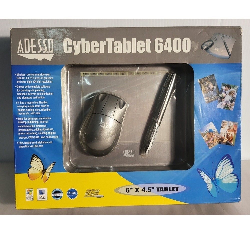 Adesso CyberTablet 6400 Graphics Drawing Tablet 6"x4.5" with Pen and Mouse‎